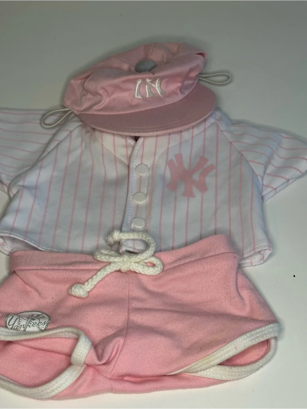 Build A Bear Workshop Pink New York Yankees Lot 3 Jersey, Shorts, & Hat Genuine